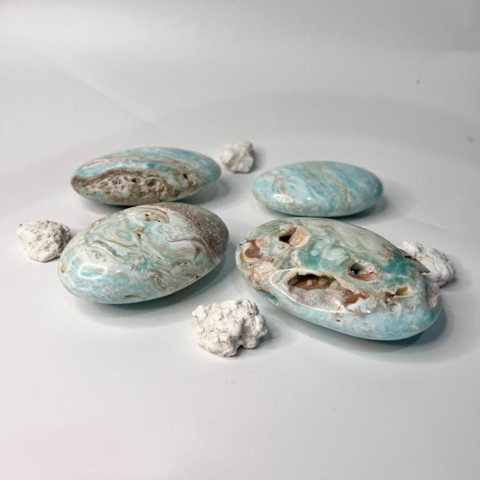 Blue Aragonite Palm Stone Blue Crystal Palm Stone