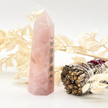 Load image into Gallery viewer, Rose Quartz Crystal Tower With Moon Phases
