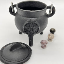 Load image into Gallery viewer, Cast Iron Cauldron with Pentagon design Incense  Burner
