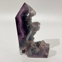 Load image into Gallery viewer, Rainbow Purple Green Fluorite Half Polished Crystal Tower Point Generator
