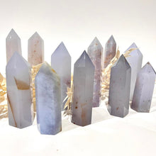 Load image into Gallery viewer, Blue Chalcedony Crystal Tower Point Generator
