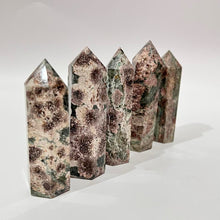 Load image into Gallery viewer, Green Flower Jasper Crystal Tower Point Generator
