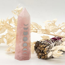Load image into Gallery viewer, Rose Quartz Crystal Tower With Moon Phases
