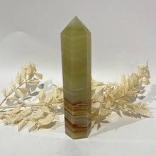 Load image into Gallery viewer, Banded Green Onyx Crystal Tower Point Generator

