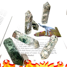 Load image into Gallery viewer, Moss Agate Crystal Tower Point Generator Gift Green Crystal
