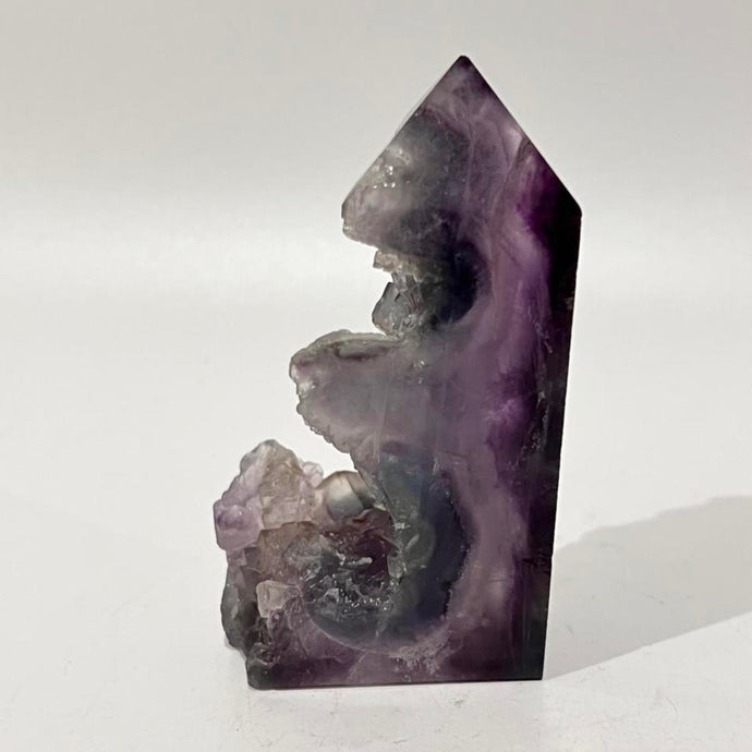Rainbow Purple Green Fluorite Half Polished Crystal Tower Point Generator