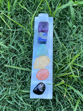 Load image into Gallery viewer, Chakra Crystal Gift Set with Selenite Block Tumbled Tumble Tumbles Stone
