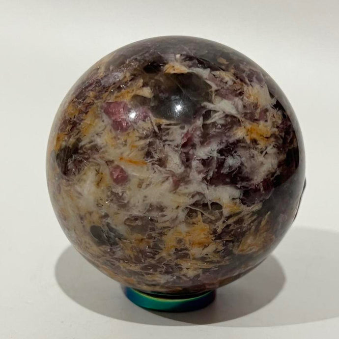 Pegmatite Crystal Sphere ~ Smokey Quartz, Lepidolite, Lithium, Pink Tourmaline Crystal Ball