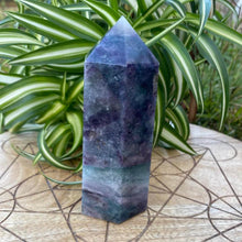 Load image into Gallery viewer, Purple Blue Fluorite Crystal Tower Point Generator
