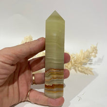 Load image into Gallery viewer, Banded Green Onyx Crystal Tower Point Generator
