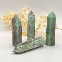 Load image into Gallery viewer, Garnierite Green Moonstone Crystal Tower Point Generator
