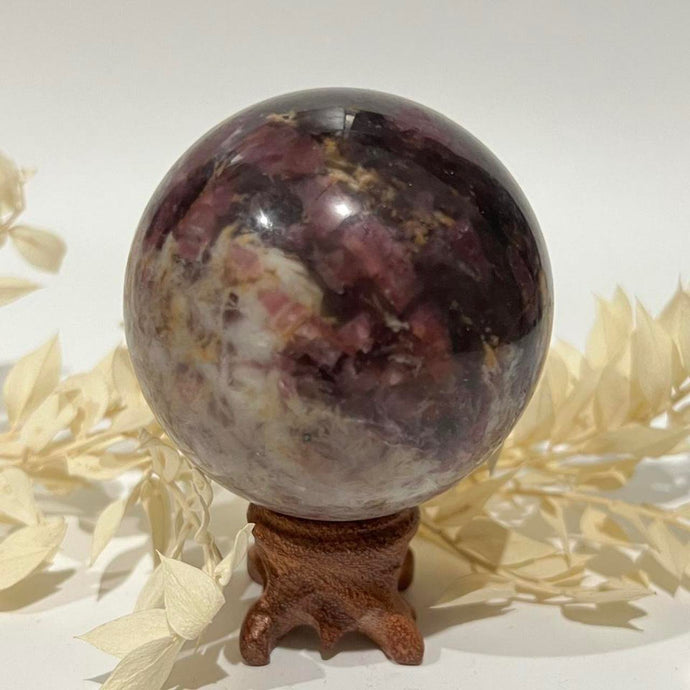 Pegmatite Crystal Sphere ~ Smokey Quartz, Lepidolite, Lithium, Pink Tourmaline Crystal Ball