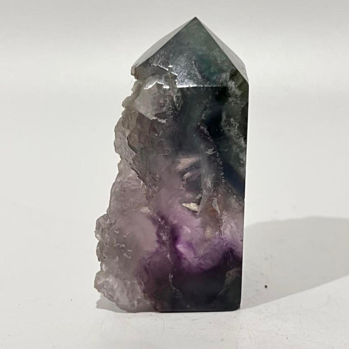 Rainbow Purple Green Fluorite Half Polished Crystal Tower Point Generator