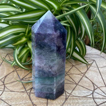 Load image into Gallery viewer, Purple Blue Fluorite Crystal Tower Point Generator
