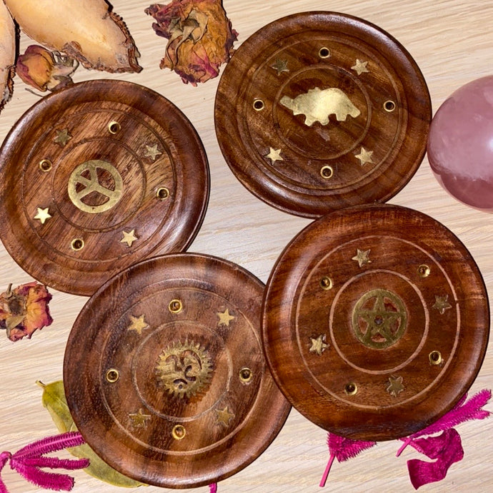 ROUND SHEESHAM WOODEN INCENSE HOLDER